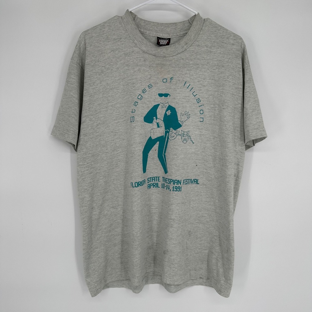 Vintage 90s 1991 Florida State Thespian Festival Shirt XL Screen Stars‎ Gray USA